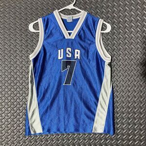 Vintage Old‎ Navy Blue USA 7 Basketball Athletic Jersey Boys Youth Size Large